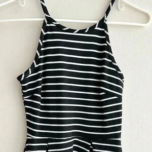 Soprano Black and White Striped Fit & Flare Dress, Halter Dress, Size XS